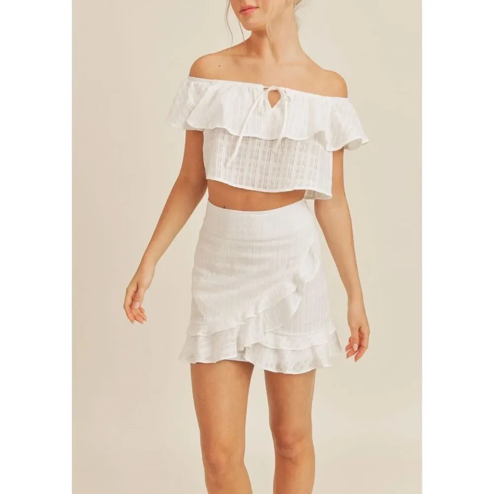 Blue Blush White Ruffled Mini Skirt